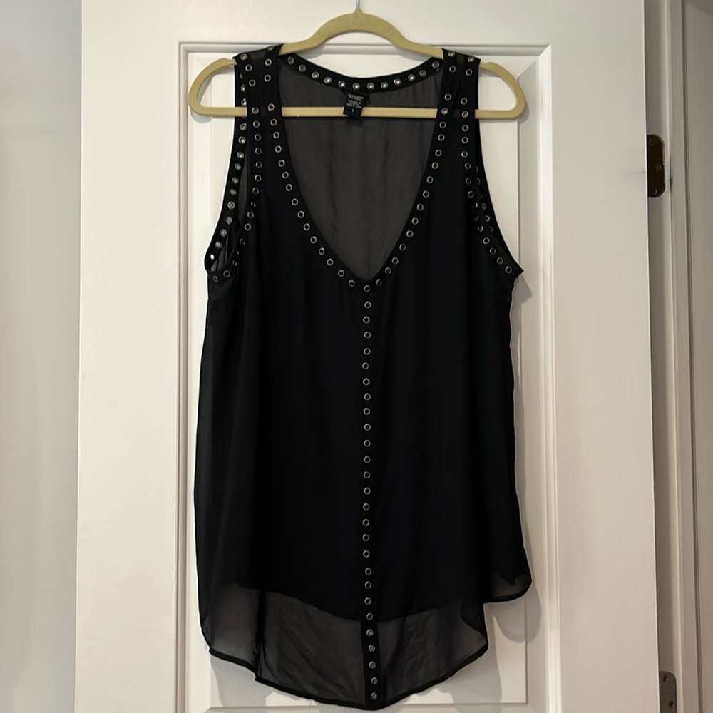Sheer torrid Long Tank Top Black with Silver Rivets Size 2 gently used plus size